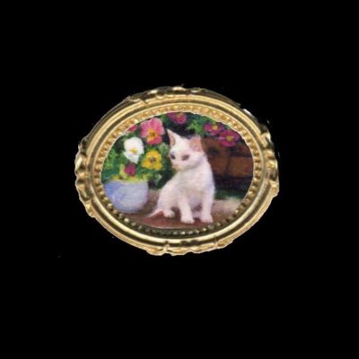 Dolls House Miniature Painting of a White Kitten