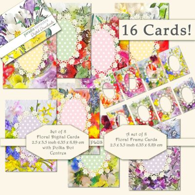 Watercolour Floral Frames ATC ACEO Card Toppers Card Making Decoupage Pastel Instant Download Printable Digital Collage Sheet png jpg
