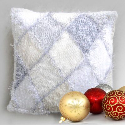 Christmas Diamond Accent Cushion 15"Square-Luxury Hand Knitted Sparkly Cushion with Cream Velvet Back