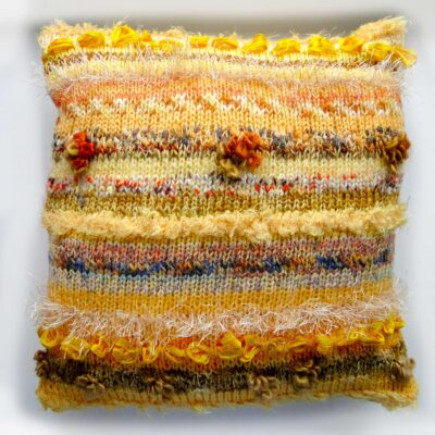 Luxury Mustard Yellow Cushion 15"Square-Unique Hand Made Accent Cushion with Yellow Damask Back