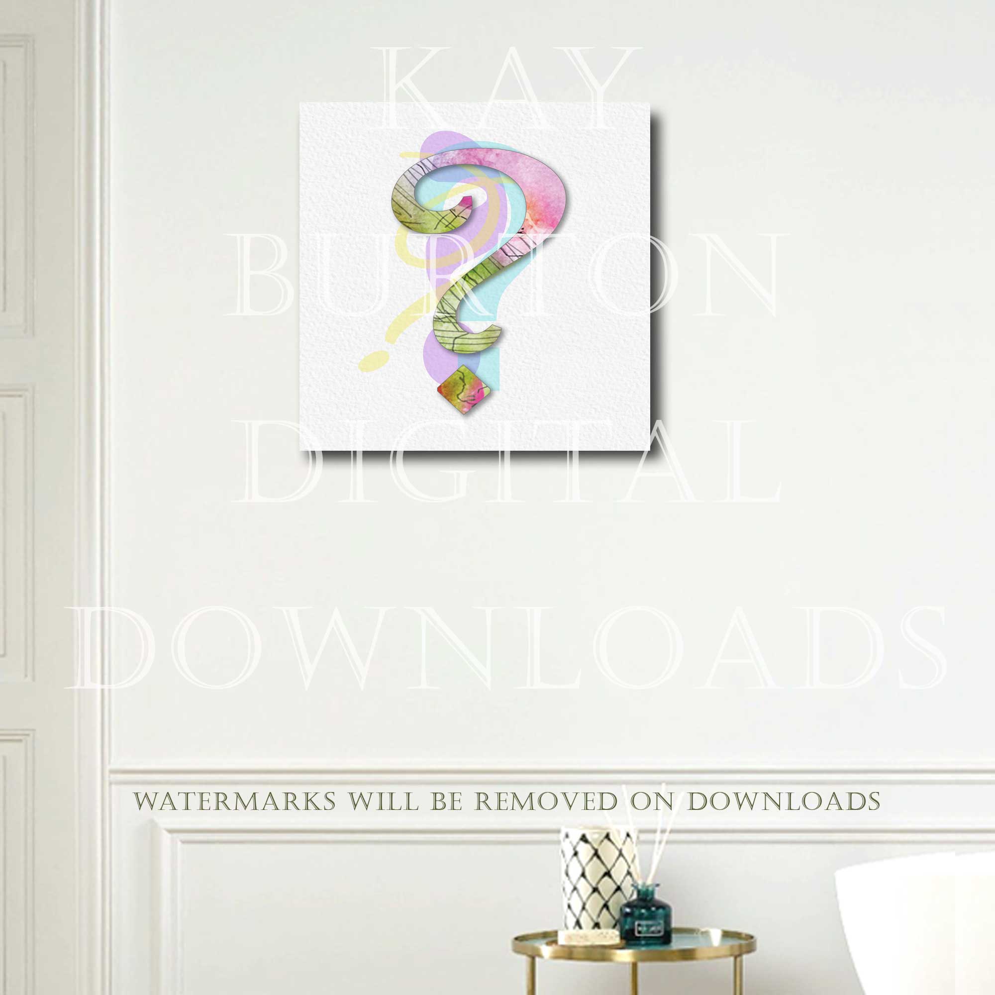 Question Mark Design, Pastel Colours, Modern Decor, Printable Art, Instant Download, Letter,Typography, Watercolour Print, Wall Art Poster ?