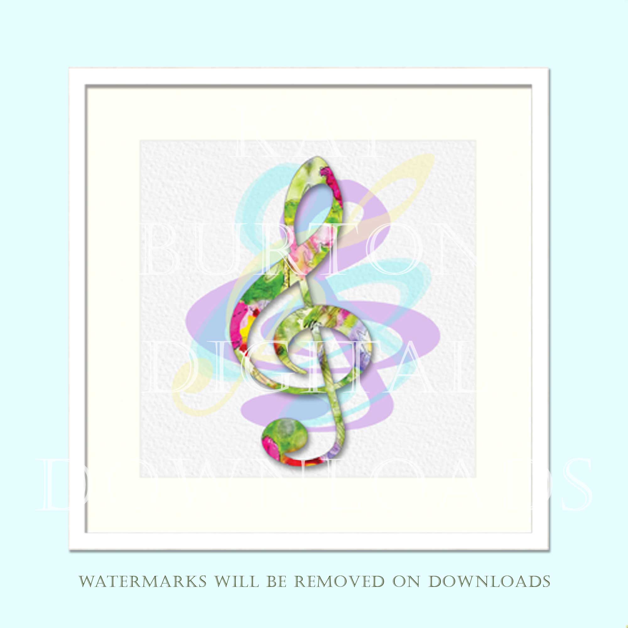 Treble Clef Music Symbol, Notation, Pastel Colours, Modern Decor, Printable Art, Instant Download,Letter, Watercolour Print, Wall Art Poster