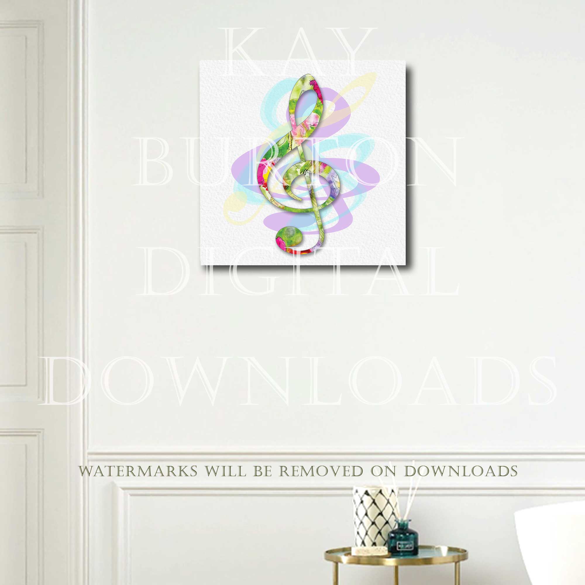 Treble Clef Music Symbol Pastel Printable Art, Instant Download
