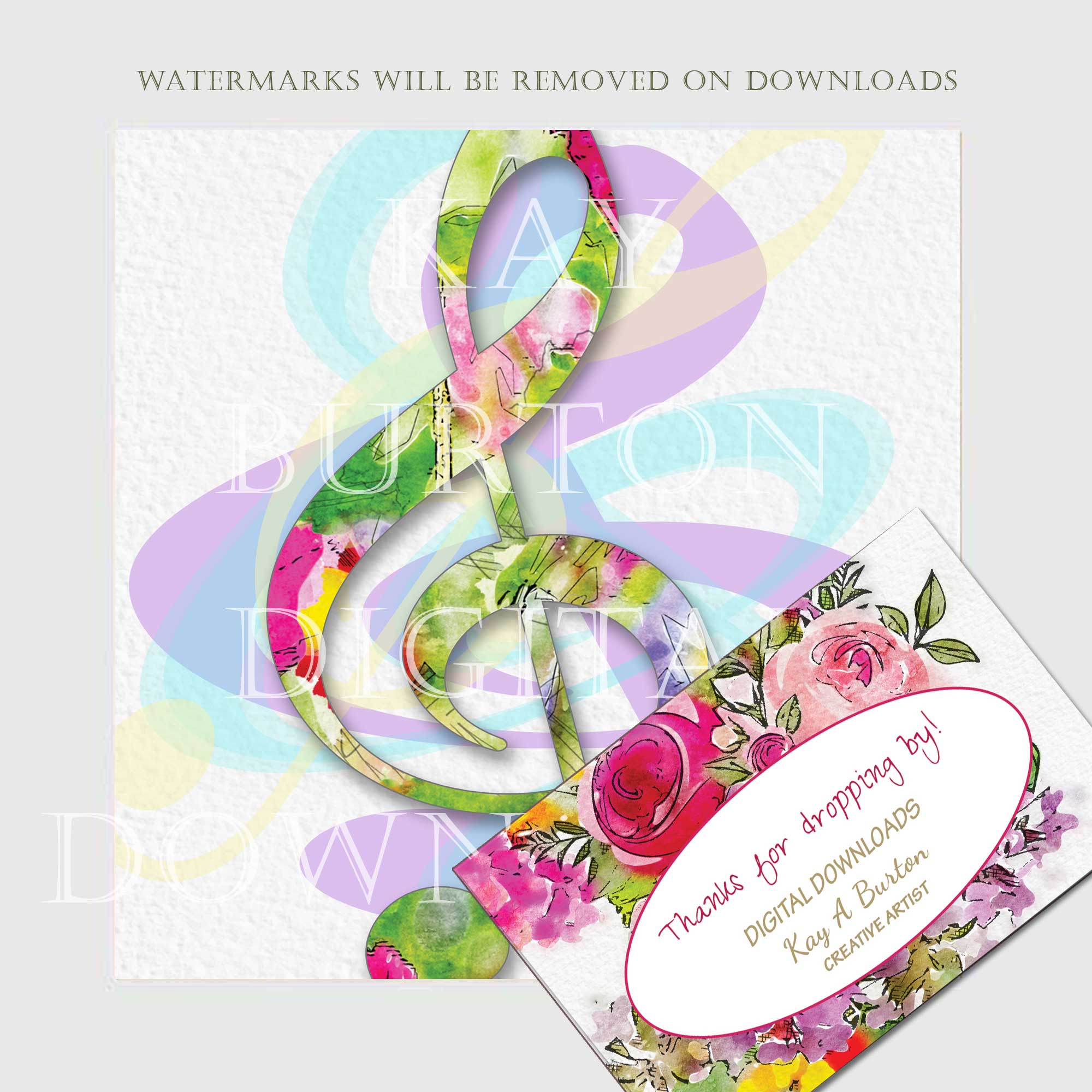 Treble Clef Music Symbol Pastel Printable Art, Instant Download