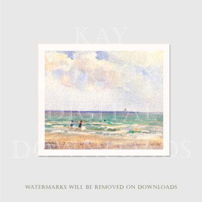 Vintage Painting Printable Art, Splashing in the Waves Instant Download, Archer L Smith 1879 – 1943, Wall Art, Picture Print