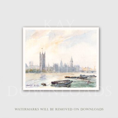Westminster London Watercolour Painting,Vintage Art Printable Art, Instant Download, Archer L Smith 1879 – 1943, Wall Art, Picture Print