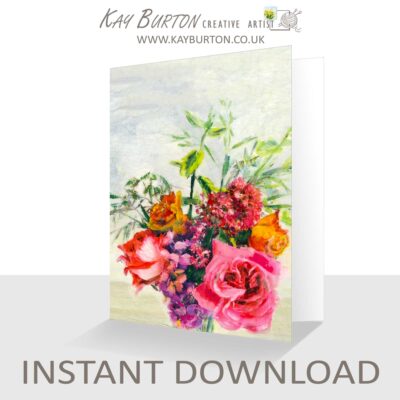 Instant Download Greeting Card Printable 5 x 7 Card Roses and Wallflowers