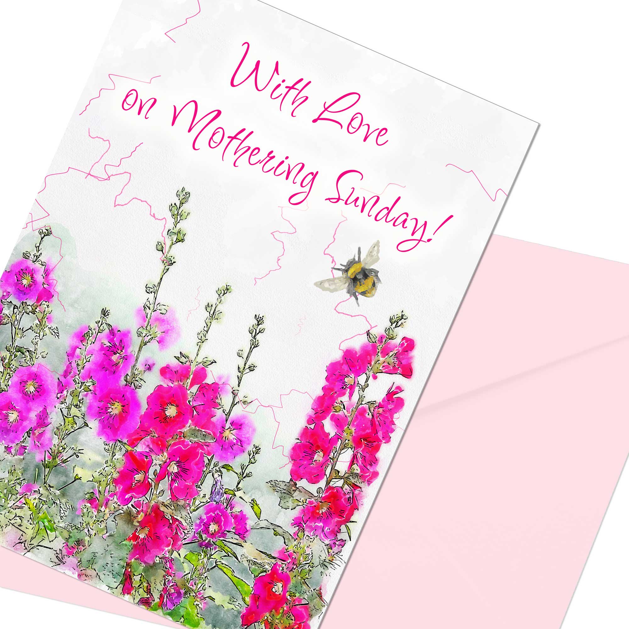 Printable Mothering Sunday Card Instant Download 5 x 7 Card Pink Hollyhocks