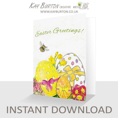 Printable Easter Greetings Card Instant Download 5 x 7 Card Easter Eggs