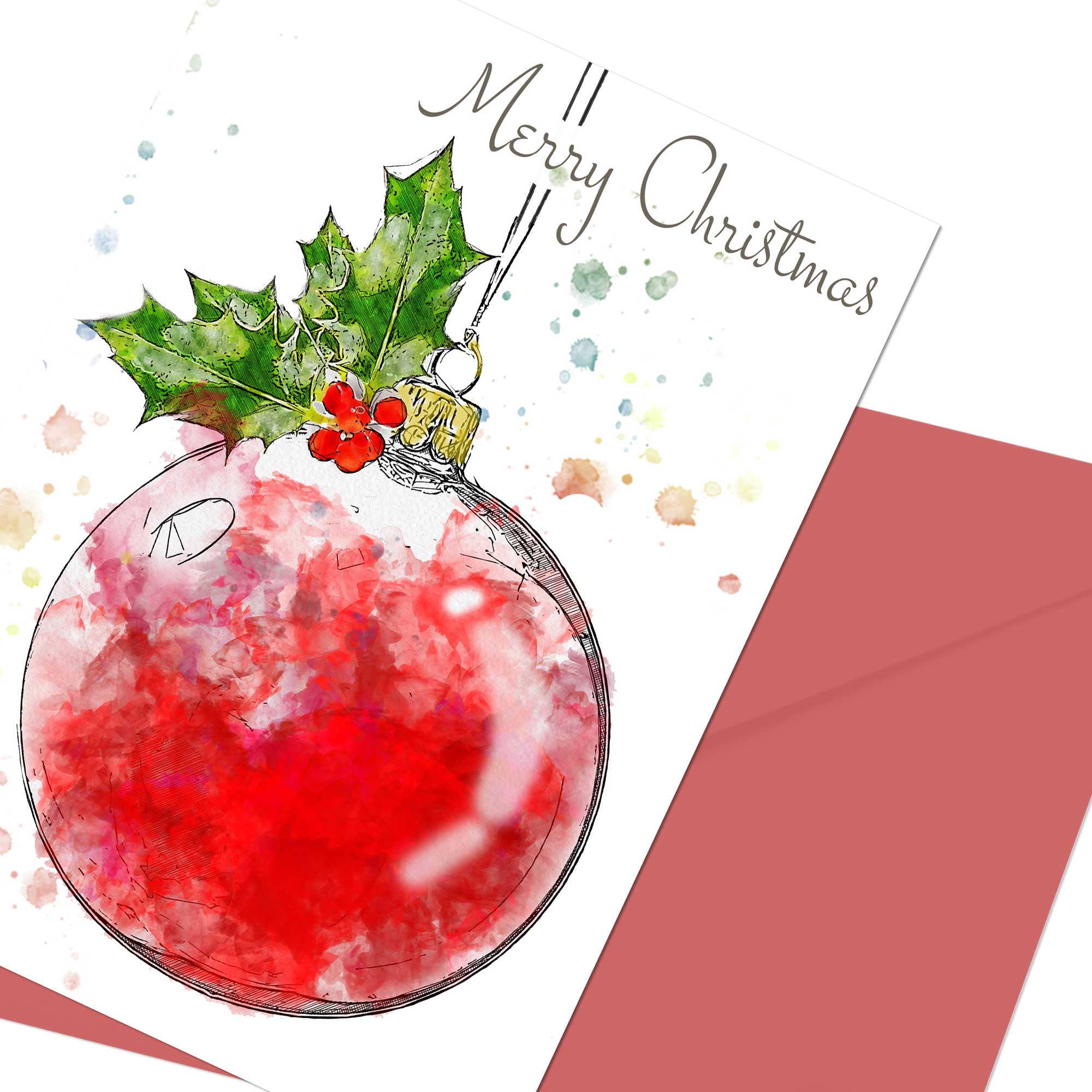 Printable Christmas Bauble Card Downloadable 5 x 7 Merry Christmas