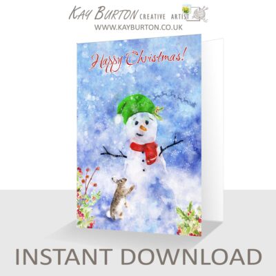 Printable Christmas Snowman Card Downloadable 5 x 7 Cute Snowman